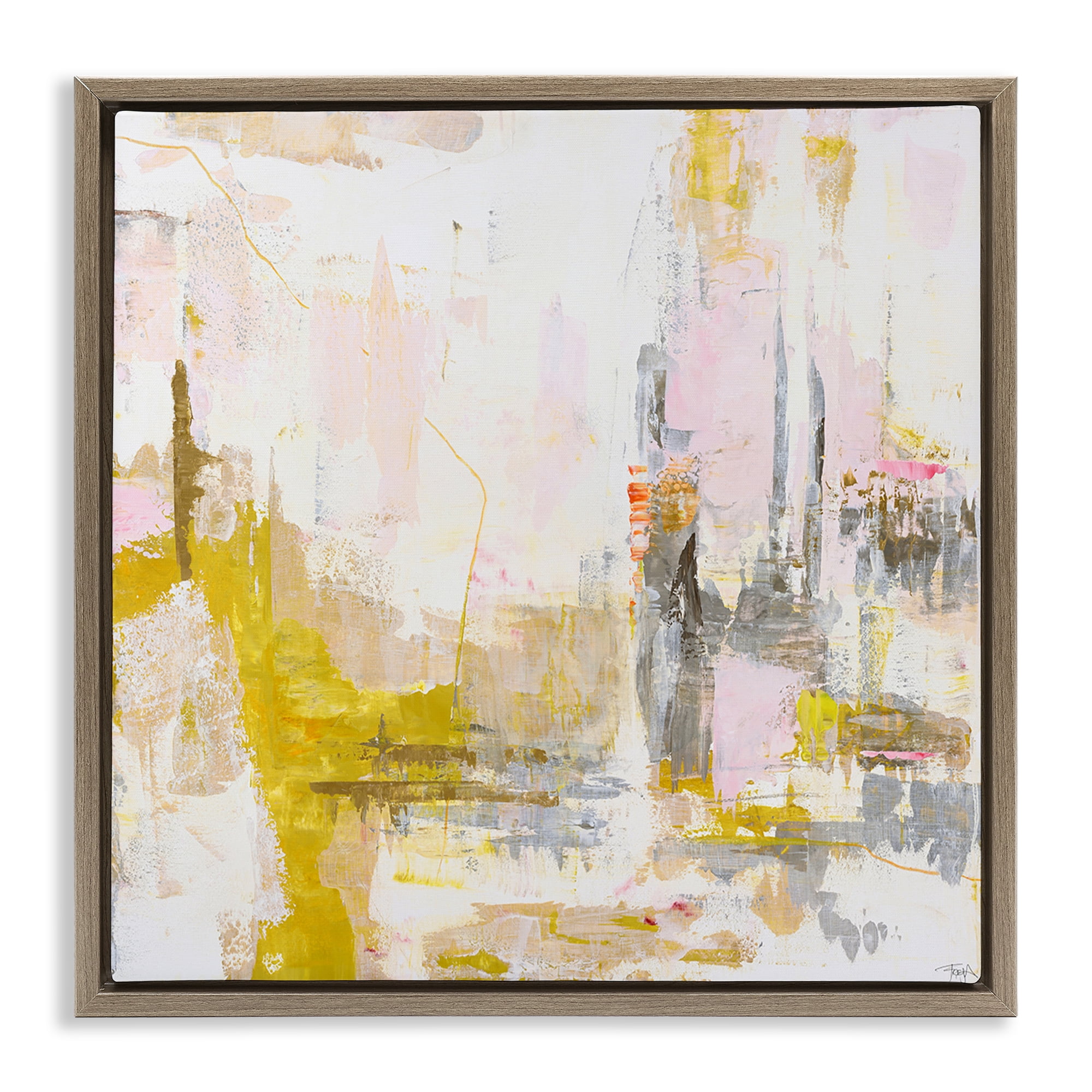 Stupell Industries New Age Yellow Abstract Brown Framed Floater Canvas Wall Art, design by Design Fabrikken
