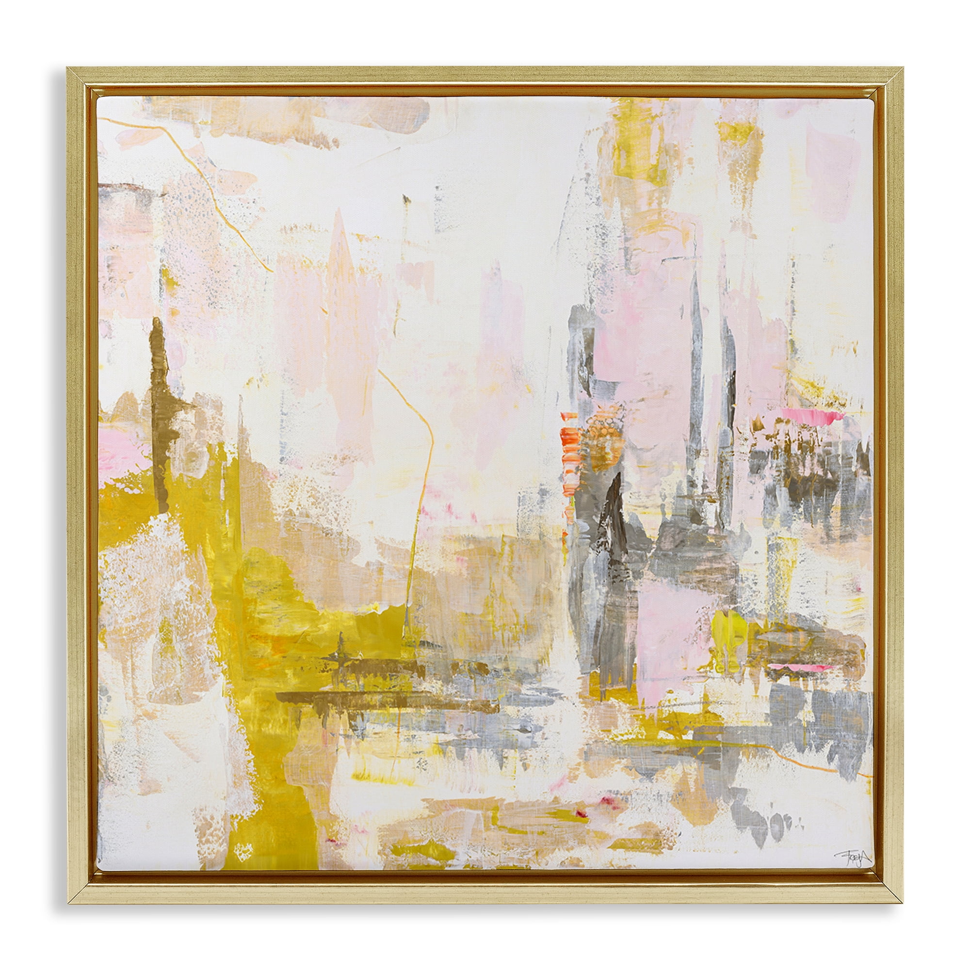 Stupell Industries New Age Yellow Abstract Gold Framed Floater Canvas Wall Art, design by Design Fabrikken