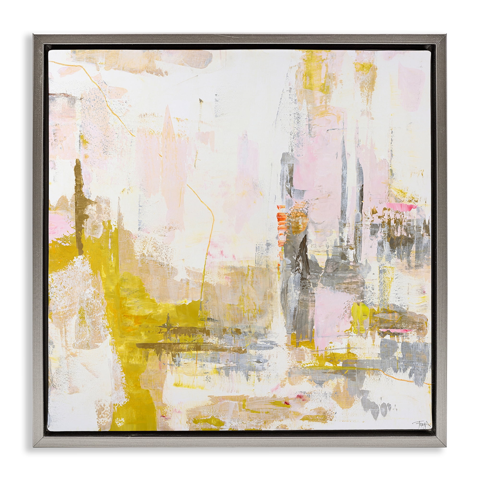 Stupell Industries New Age Yellow Abstract Gray Framed Floater Canvas Wall Art, design by Design Fabrikken