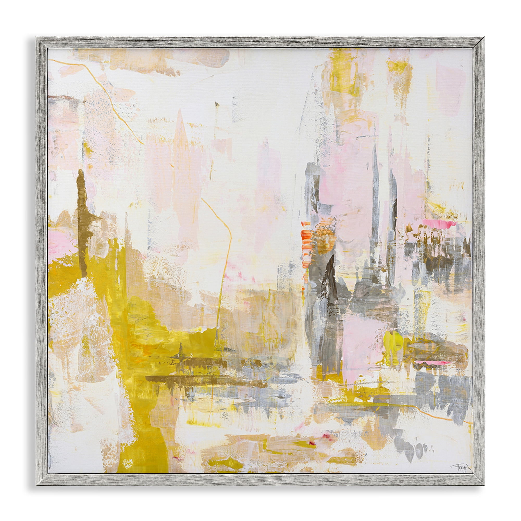Stupell Industries New Age Yellow Abstract Gray Framed Giclee Art, design by Design Fabrikken
