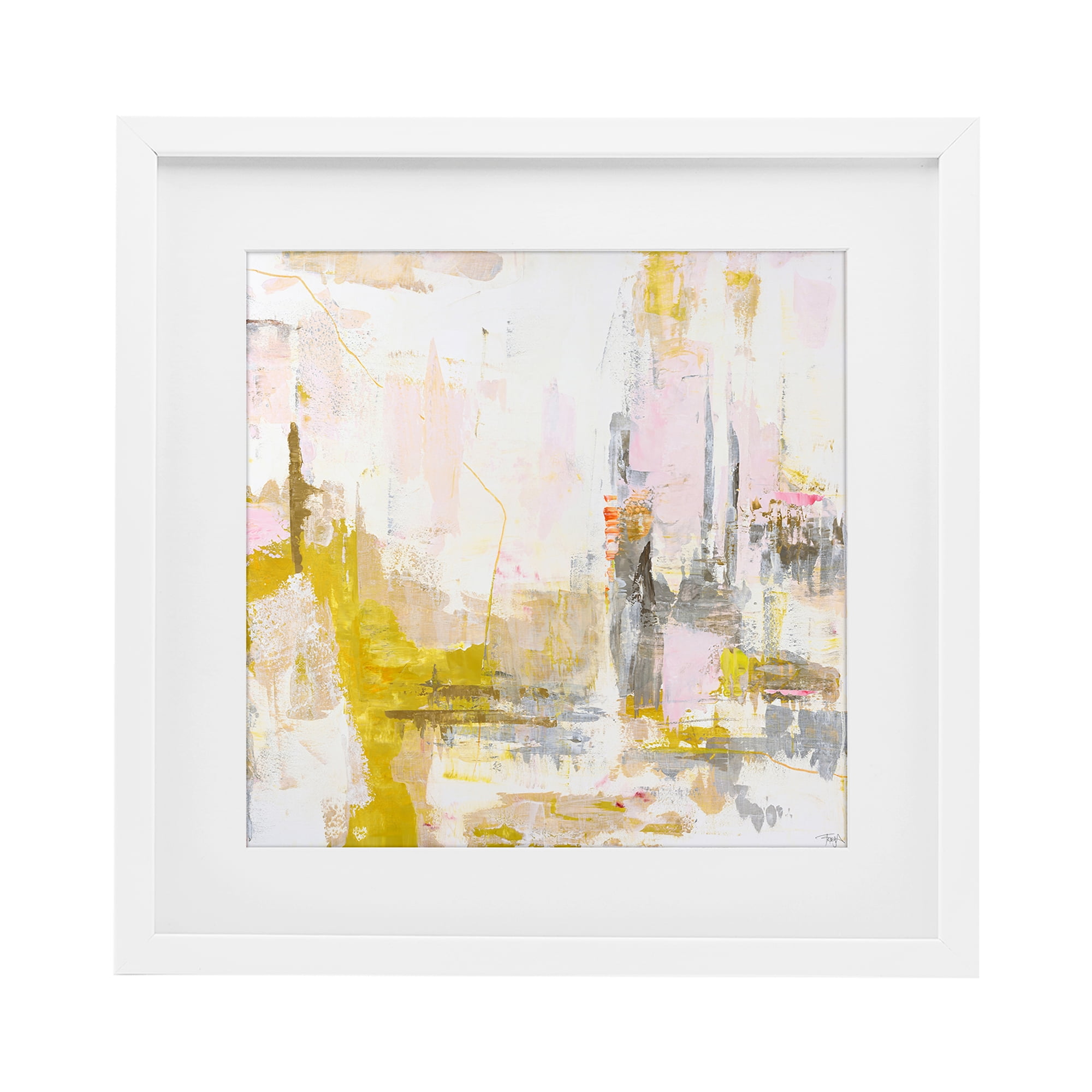 Stupell Industries New Age Yellow Abstract White Framed Print Under Glass, design by Design Fabrikken
