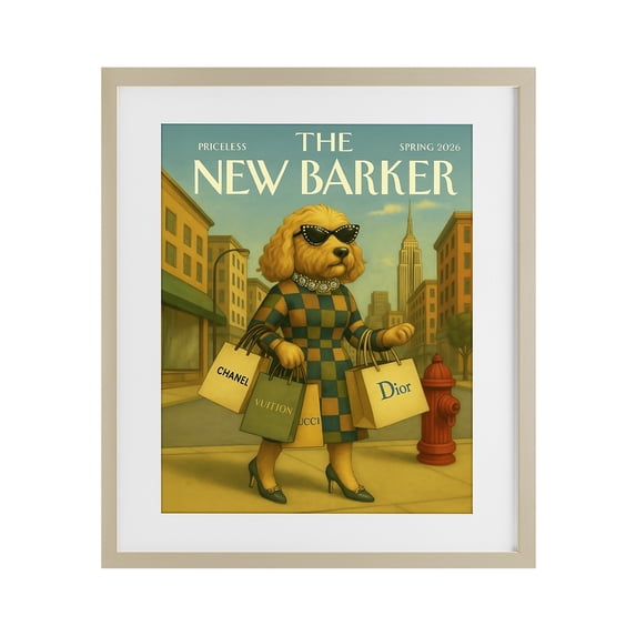 Stupell Industries Eclectic New Barker Dog Magazine Birch Framed Print Under Glass, 17 x 21, by Grotto Studios