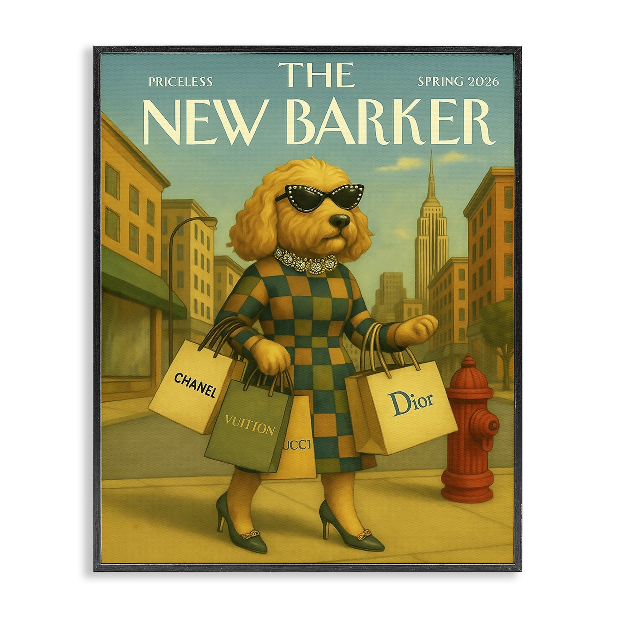 Stupell Industries New Barker Dog Magazine Black Framed Giclee Art, design by Grotto Studios