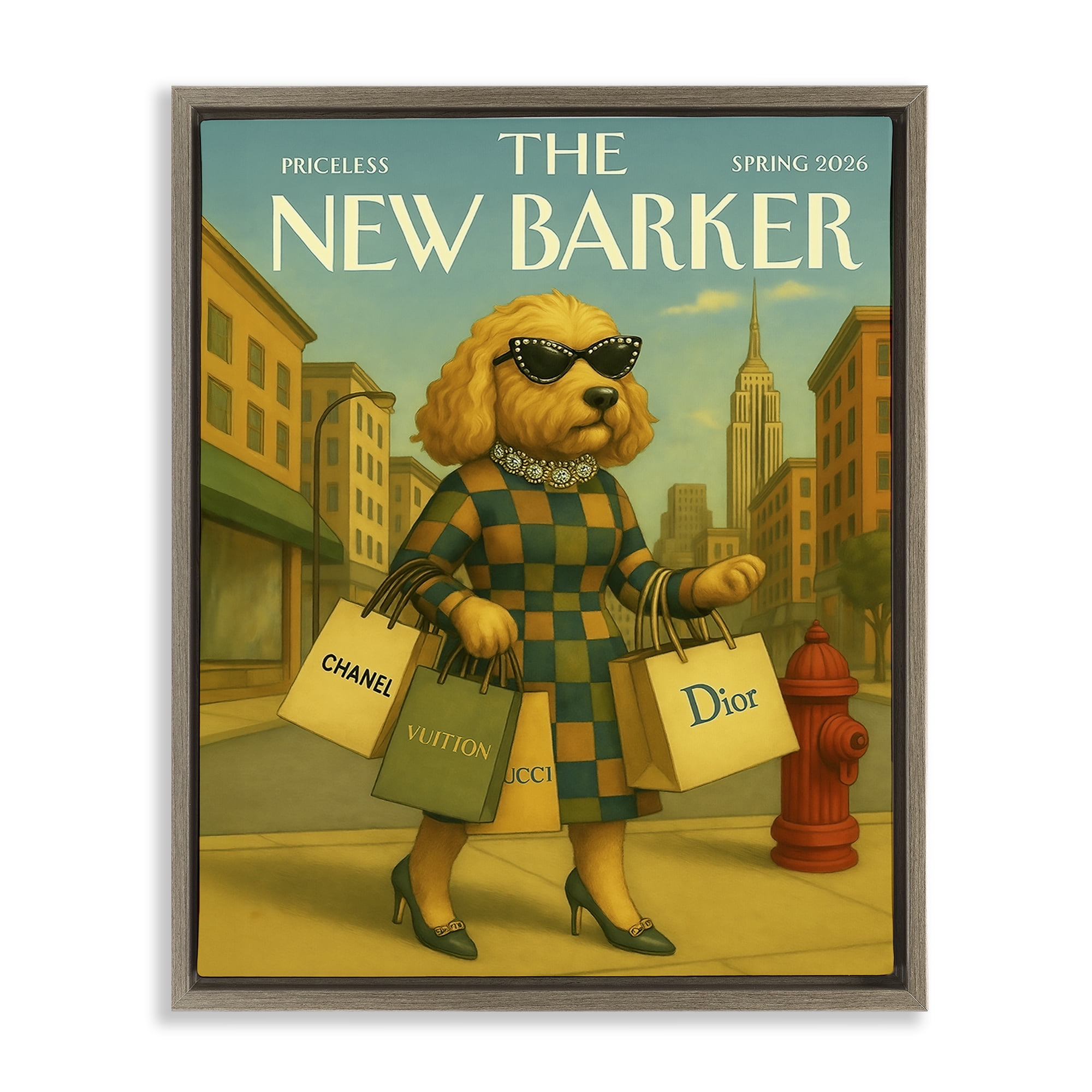 Stupell Industries New Barker Dog Magazine Brown Framed Floater Canvas Wall Art, design by Grotto Studios