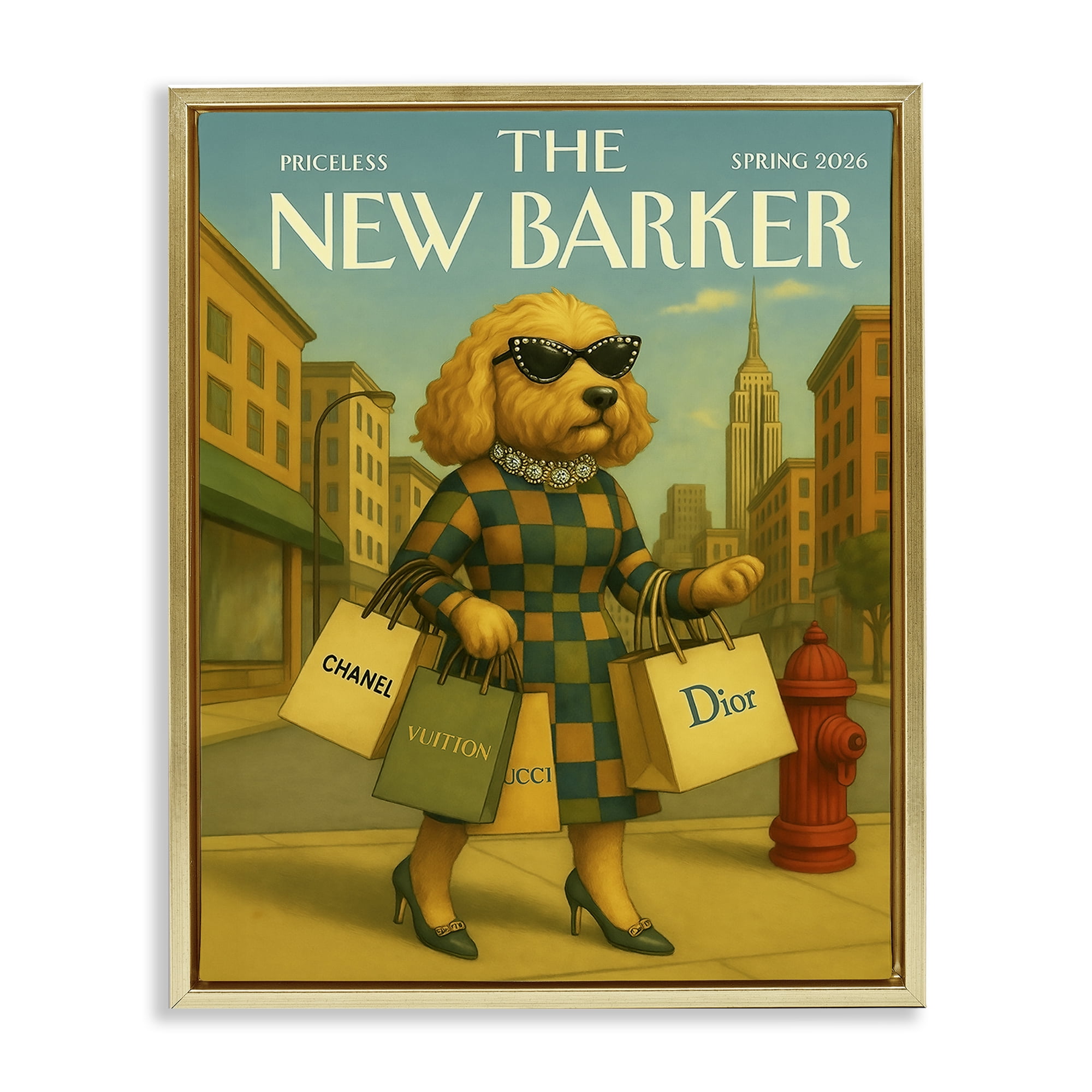 Stupell Industries New Barker Dog Magazine Gold Framed Floater Canvas Wall Art, design by Grotto Studios