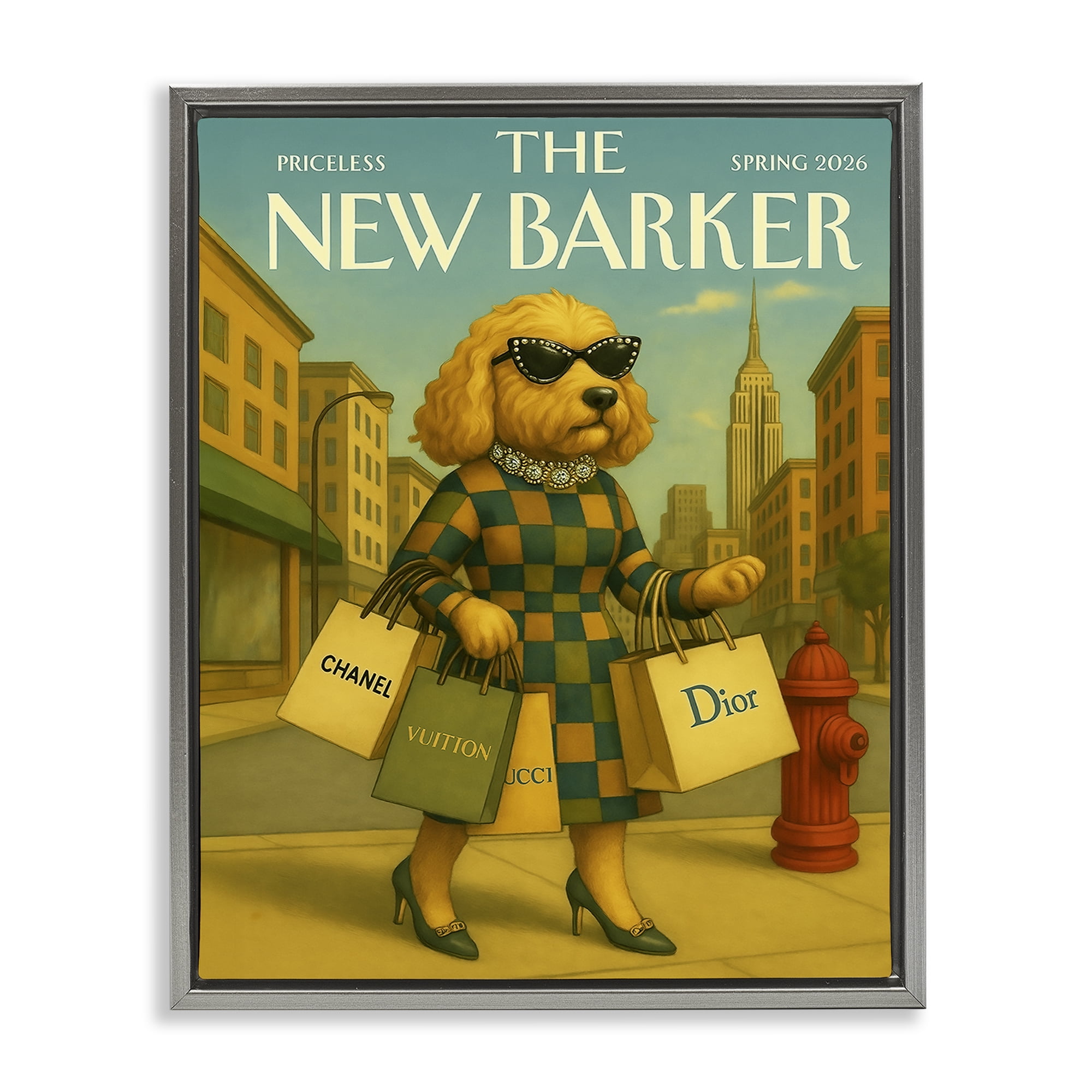Stupell Industries New Barker Dog Magazine Gray Framed Floater Canvas Wall Art, design by Grotto Studios
