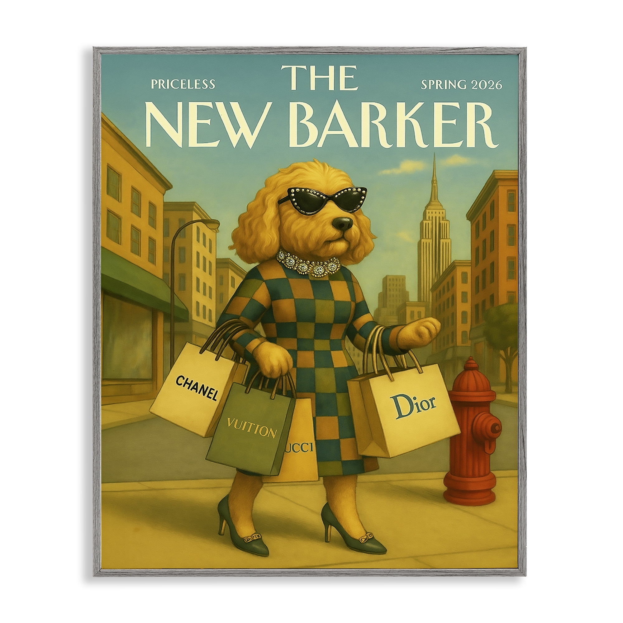 Stupell Industries New Barker Dog Magazine Gray Framed Giclee Art, design by Grotto Studios