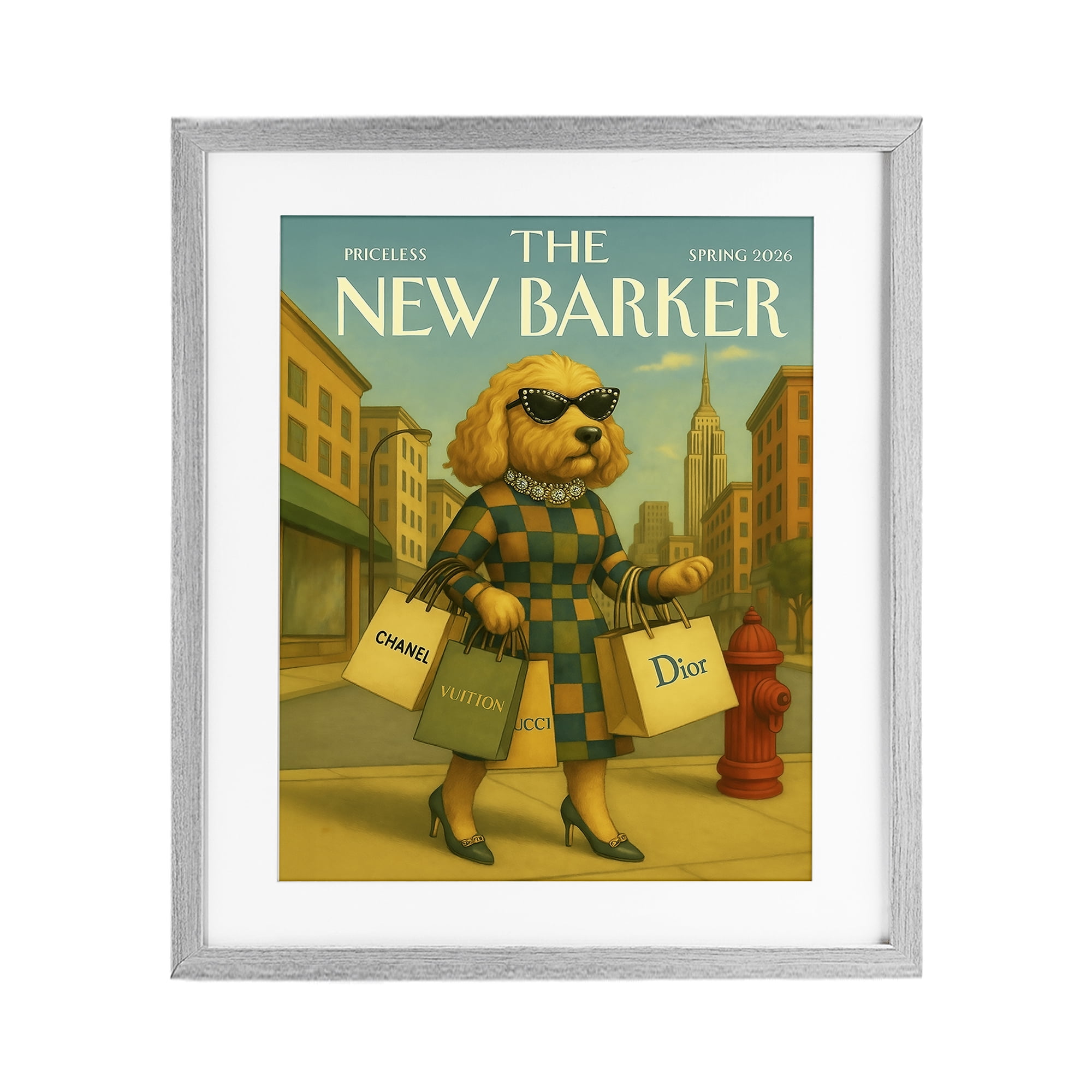 Stupell Industries New Barker Dog Magazine Gray Framed Print Under Glass, design by Grotto Studios