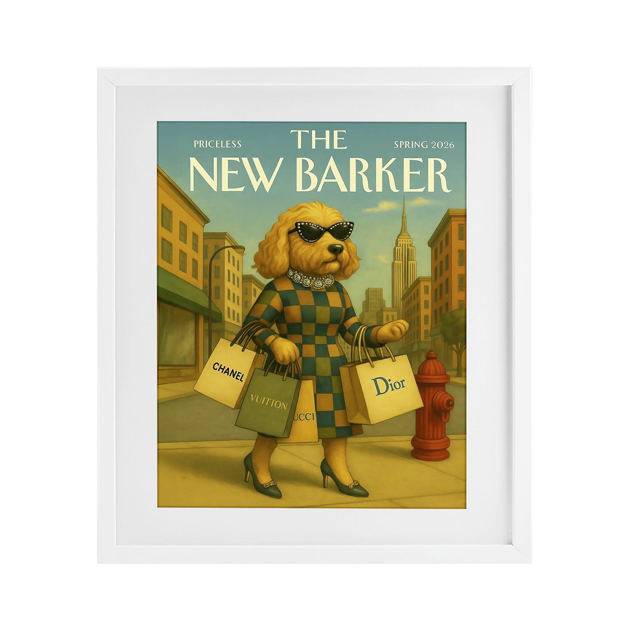 Stupell Industries New Barker Dog Magazine White Framed Print Under Glass, design by Grotto Studios