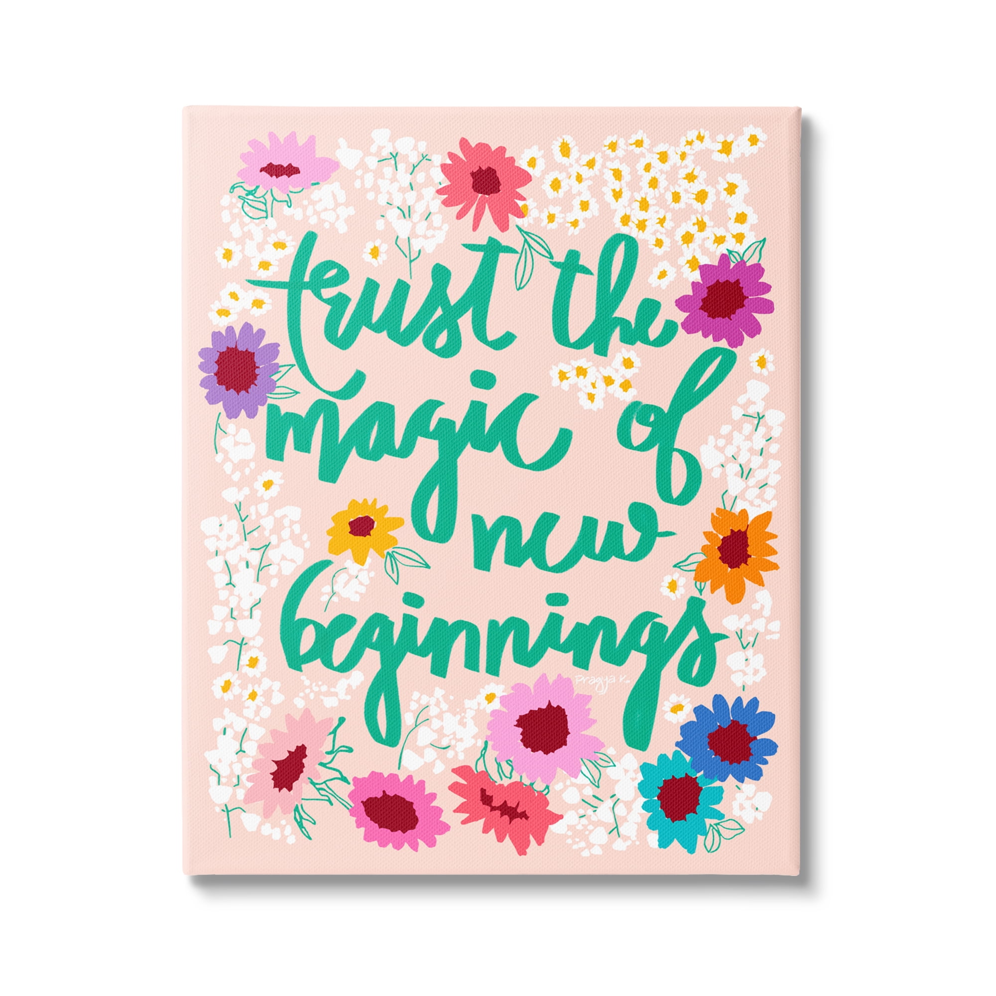 Stupell Industries New Beginnings Phrase Botanical & Floral Painting Gallery Wrapped Canvas Art Print Wall Art, 30 x 40