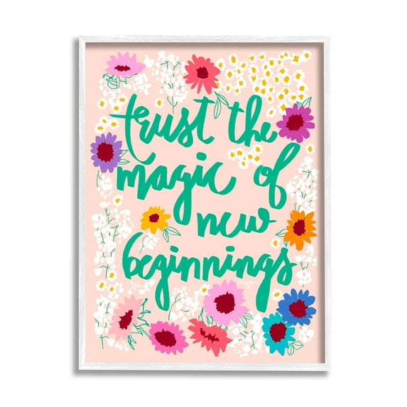 Stupell Industries New Beginnings Phrase Botanical & Floral Painting White Framed Art Print Wall Art, 24 x 30