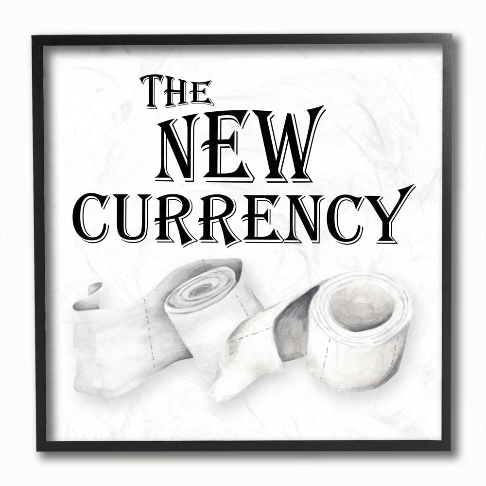 Stupell Industries The New Currency Phrase Bathroom Toilet Paper Quote Framed Wall Art Design by Gail Green Licensing and Design Limited, 12" x 12", Black Framed