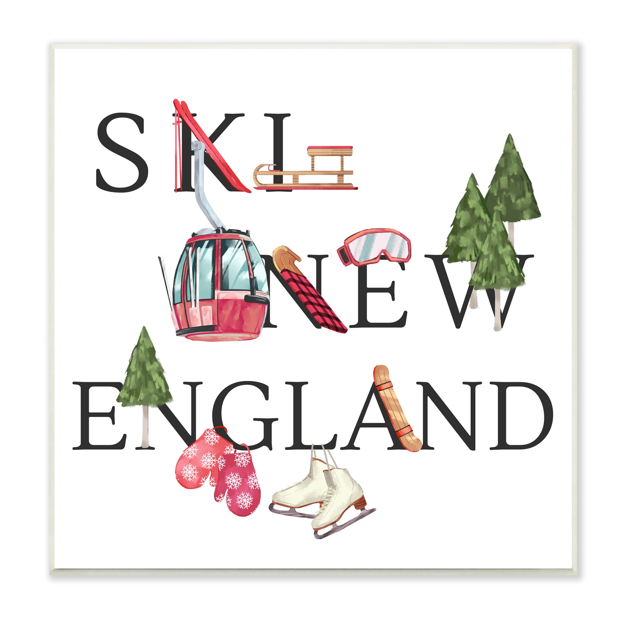 Stupell Industries New England Ski Winter Seasonal Mountain Sports Sports Painting Unframed Art Print Wall Art, 12 x 12