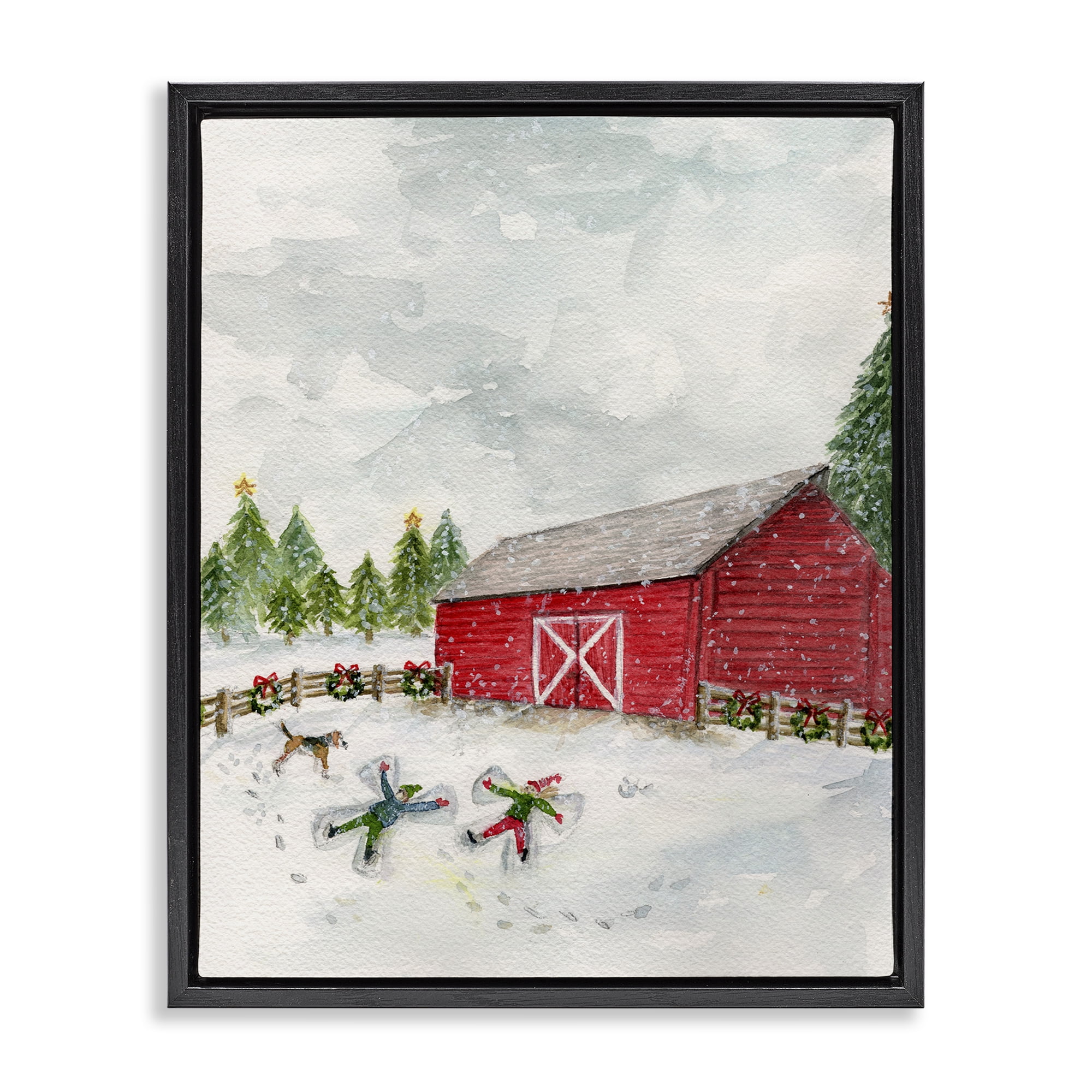 Stupell Industries New England Snow Angels Holiday Painting Black Floater Framed Art Print Wall Art, 25 x 31