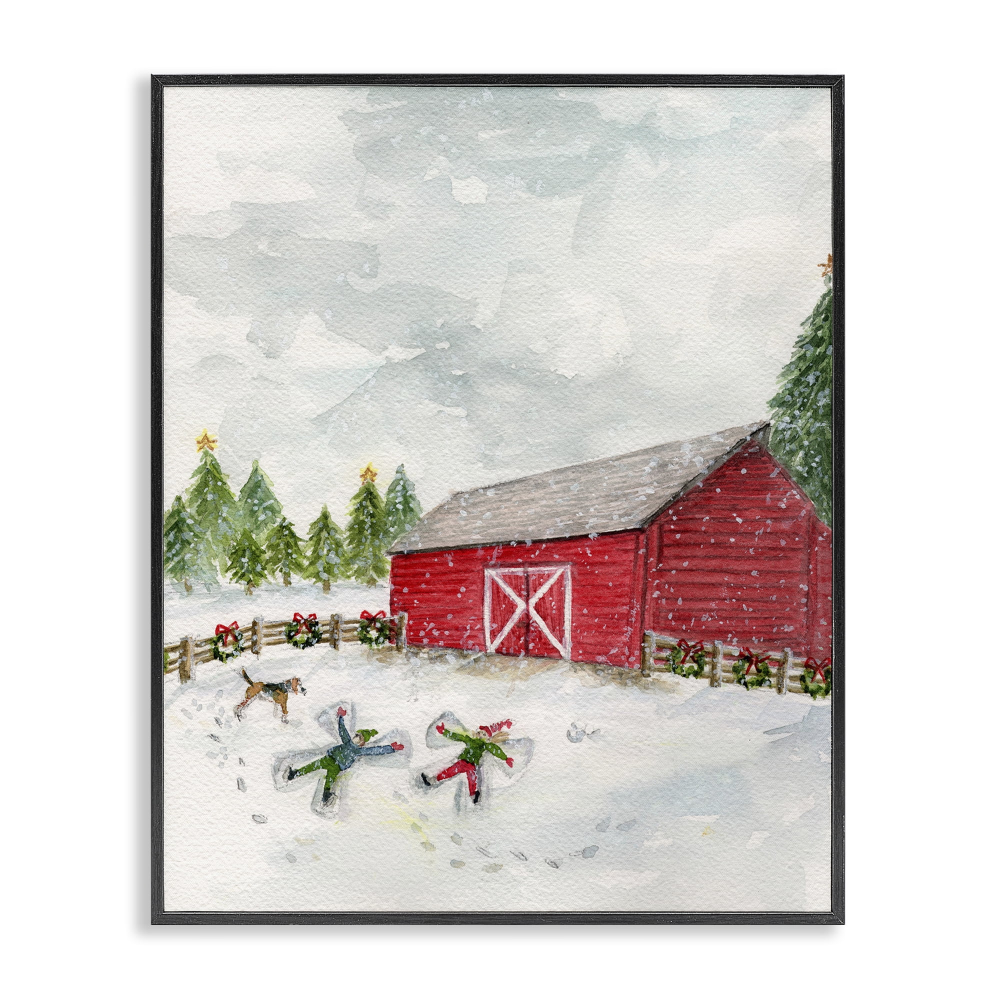 Stupell Industries New England Snow Angels Holiday Painting Black Framed Art Print Wall Art, 24 x 30