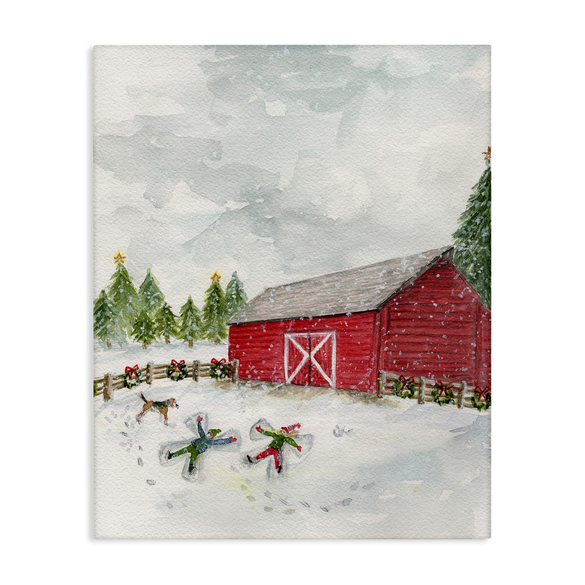 Stupell Industries New England Snow Angels Holiday Painting Gallery Wrapped Canvas Art Print Wall Art, 16 x 20