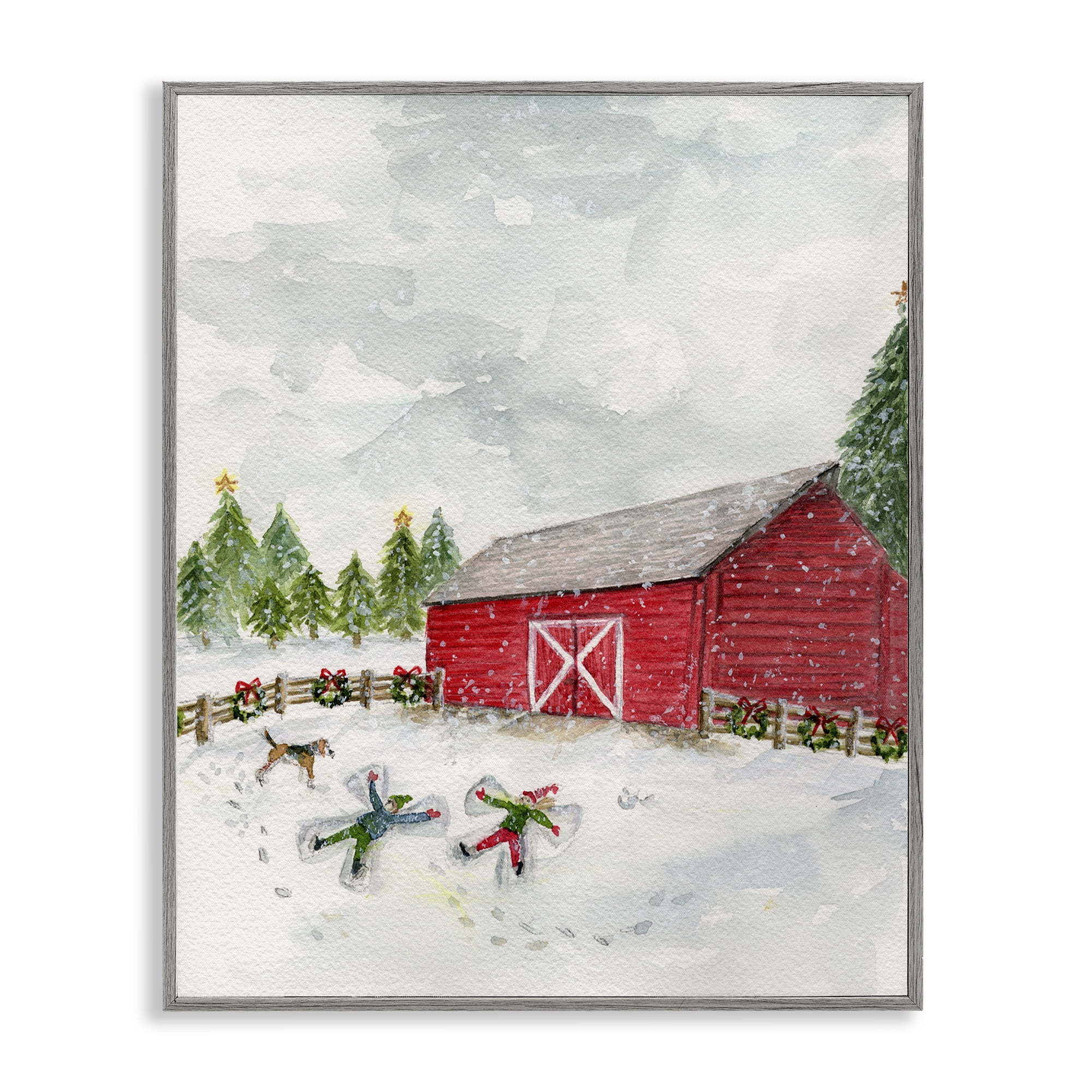 Stupell Industries New England Snow Angels Holiday Painting Gray Framed Art Print Wall Art, 11 x 14