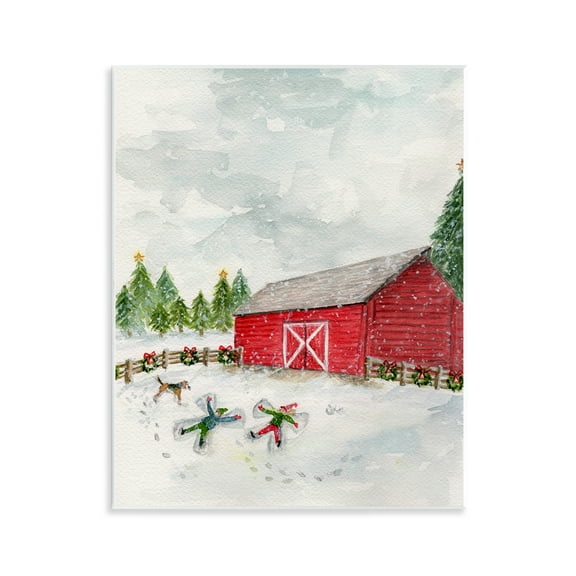 Stupell Industries New England Snow Angels Holiday Painting Unframed Art Print Wall Art, 11 x 14