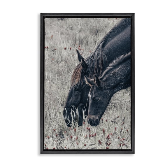 Stupell Industries Rustic Lodge New Graze Horses in Meadow Black Floating Frame Canvas Art, 17 x 25, by Nathan Larson