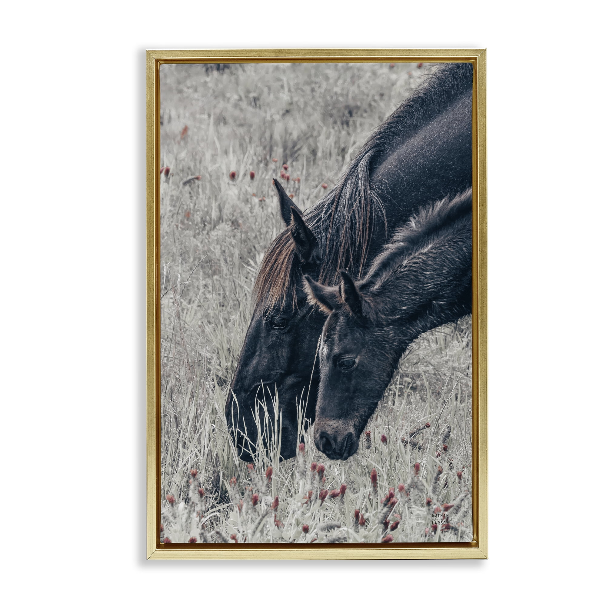 Stupell Industries New Graze Horses in Meadow Gold Framed Floater Canvas Wall Art, design by Nathan Larson