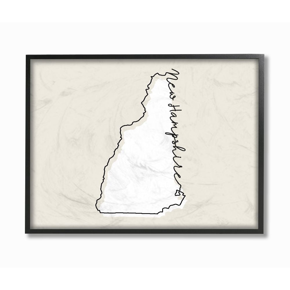 Stupell Industries New Hampshire Home State Map Neutral Print Design Framed Giclee Texturized Art by Daphne Polselli