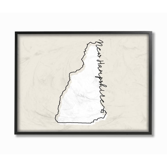 Stupell Industries New Hampshire Home State Map Neutral Print Design Framed Giclee Texturized Art by Daphne Polselli