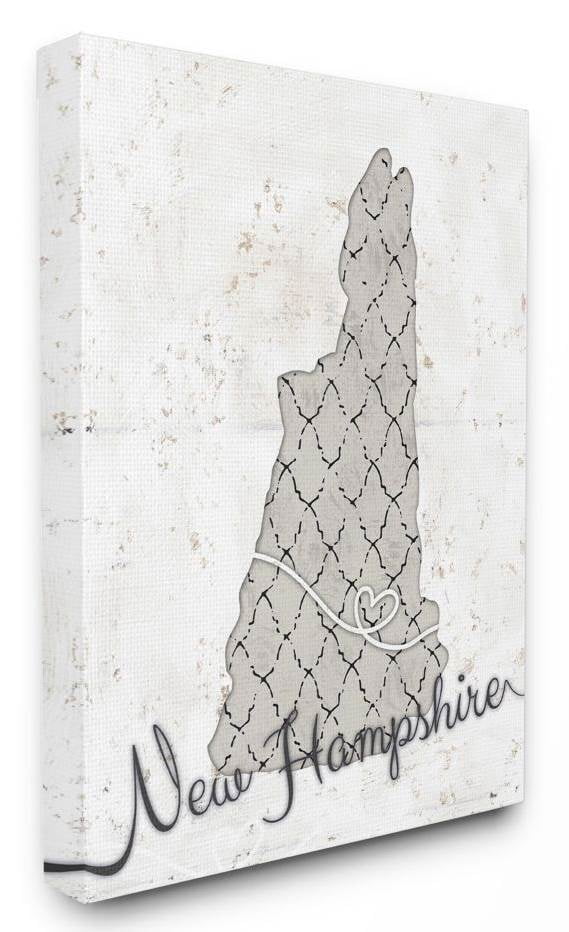 Stupell Industries New Hampshire Patterned Grey US State Design Canvas Wall Art by Ziwei Li