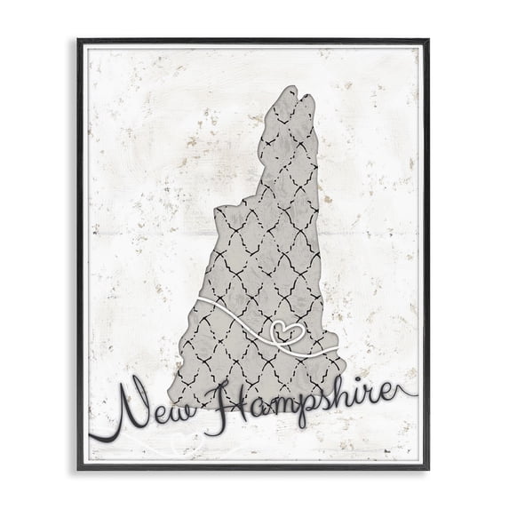 Stupell Industries Farmhouse New Hampshire Patterned Grey US State Design Black Framed Giclee Art, 24 x 30, by Ziwei Li