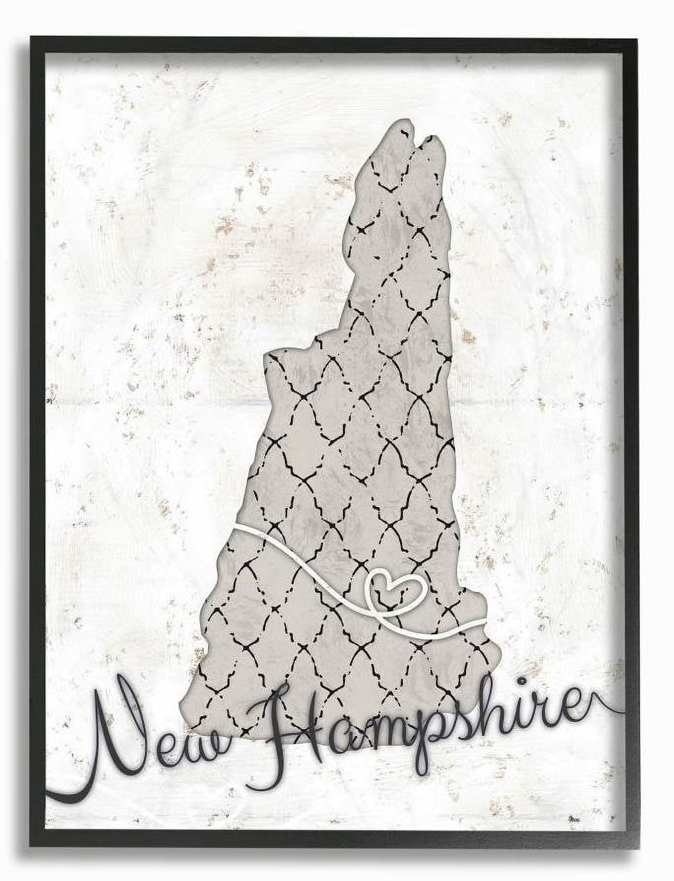 Stupell Industries New Hampshire Patterned Grey US State Design Framed Wall Art by Ziwei Li