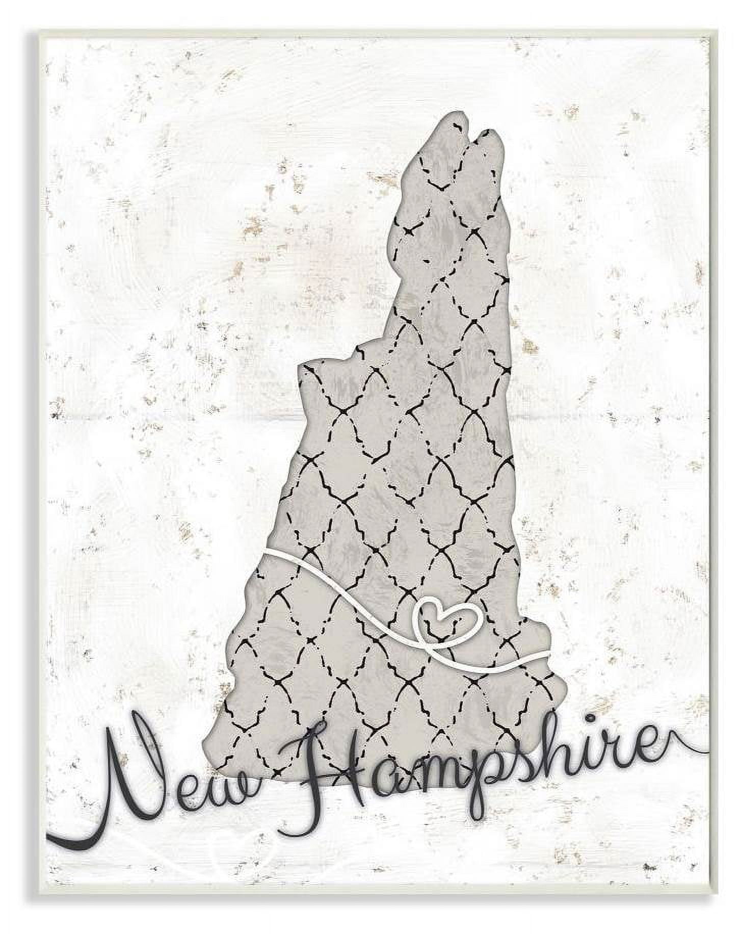 Stupell Industries New Hampshire Patterned Grey US State Design Wall Plaque by Ziwei Li