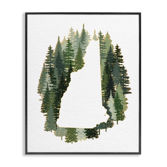 Stupell Industries Farmhouse New Hampshire State Outline Green Pine Tree Forest Black Framed Giclee Art, 11 x 14, by Ziwei Li