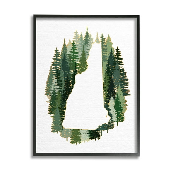 Stupell Industries New Hampshire State Outline Green Pine Tree Forest Town & City Painting Black Framed Art Print Wall Art, 24 x 30