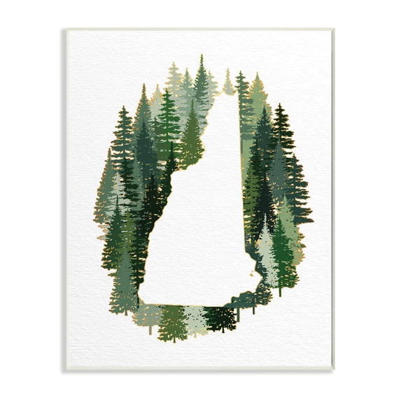 Stupell Industries New Hampshire State Outline Green Pine Tree Forest Town & City Painting Unframed Art Print Wall Art, 10 x 15