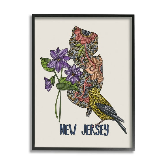 Stupell Industries New Jersey Detailed Pattern Graphic Art Black Framed Art Print Wall Art, Design by Valentina Harper