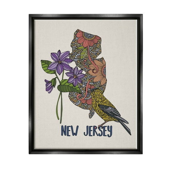 Stupell Industries New Jersey Detailed Pattern Graphic Art Jet Black Floating Framed Canvas Print Wall Art, Design by Valentina Harper