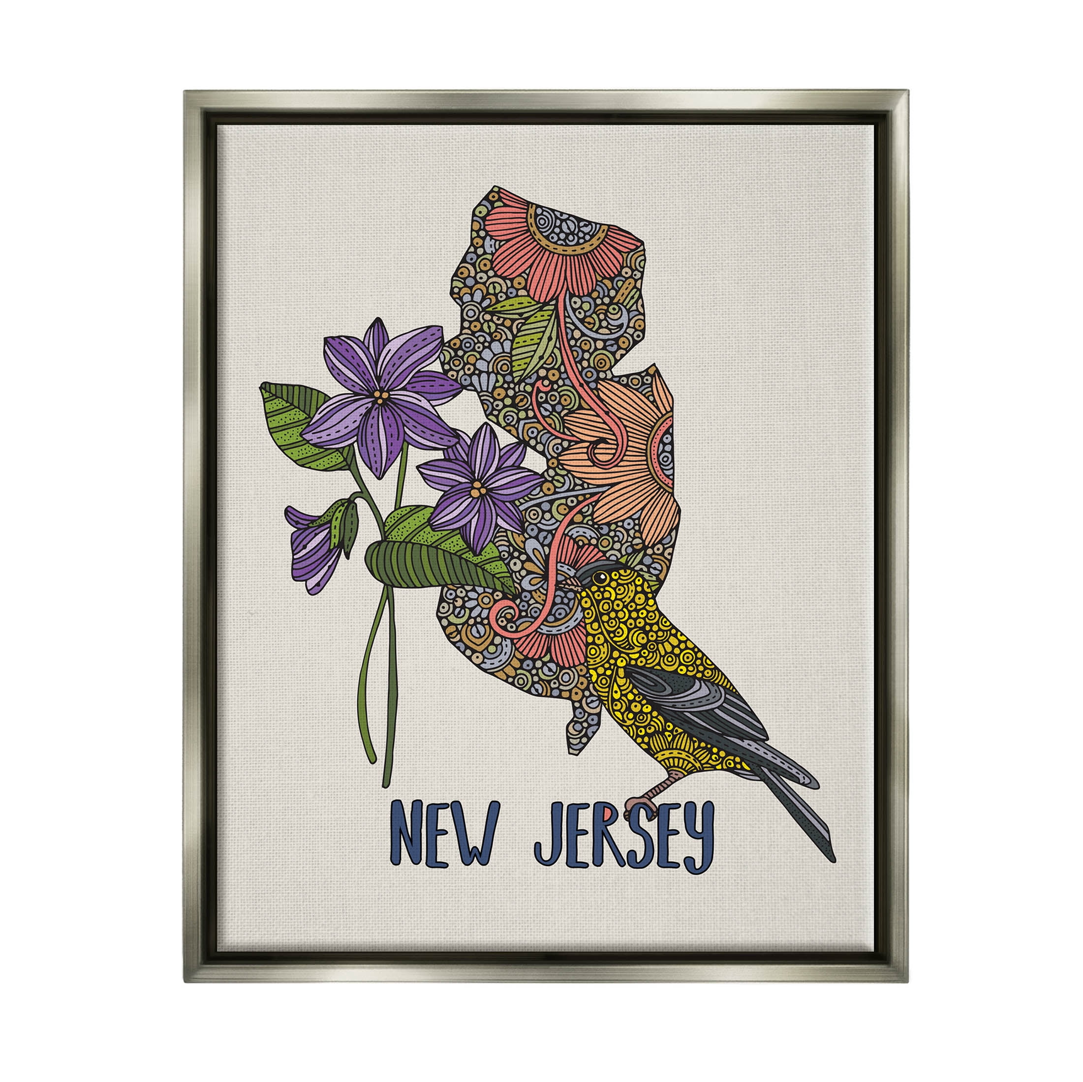 Stupell Industries New Jersey Detailed Pattern Graphic Art Luster Gray Floating Framed Canvas Print Wall Art, Design by Valentina Harper