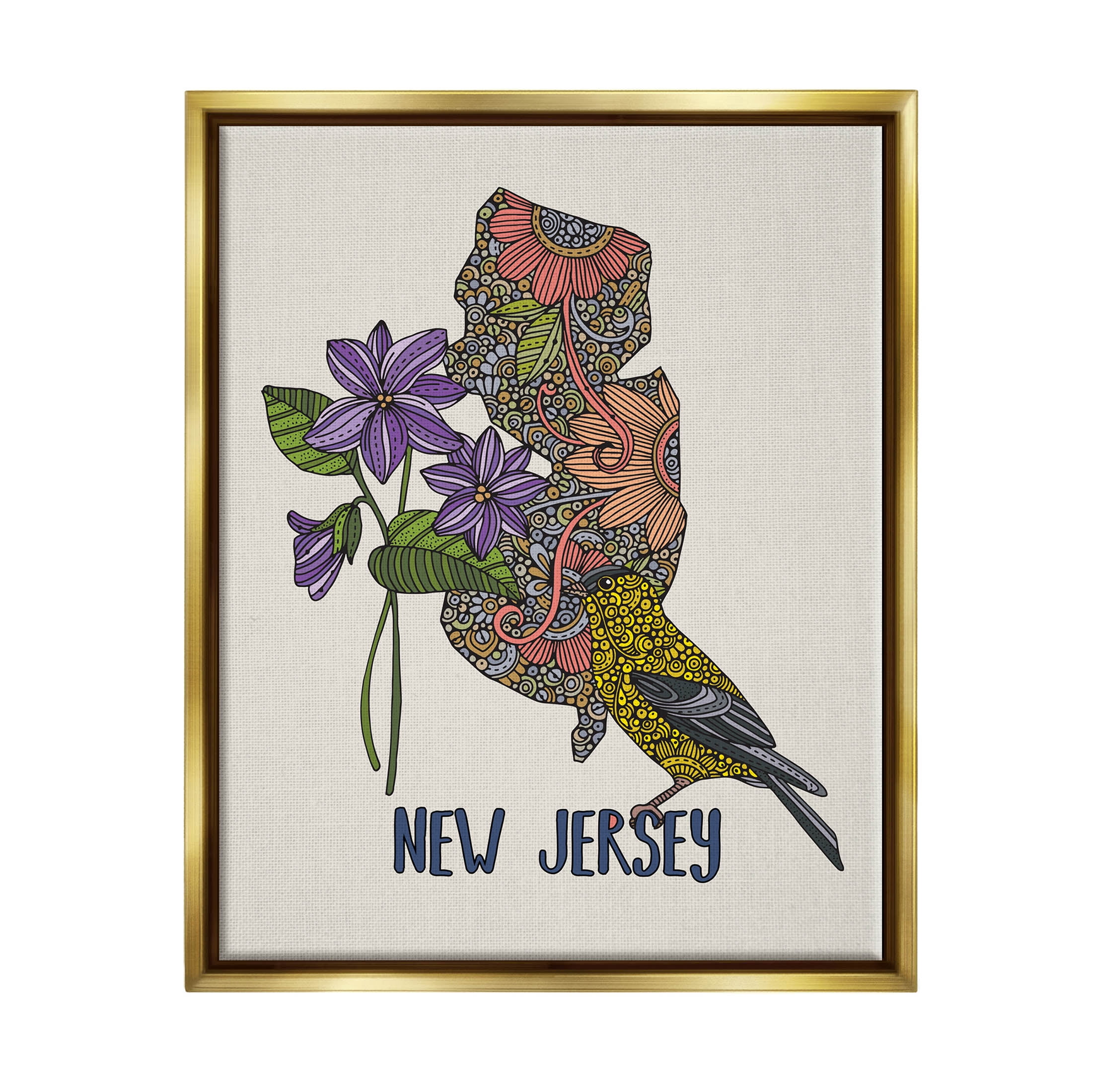 Stupell Industries New Jersey Detailed Pattern Graphic Art Metallic Gold Floating Framed Canvas Print Wall Art, Design by Valentina Harper