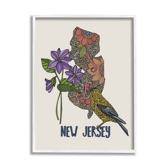 Stupell Industries New Jersey Detailed Pattern Graphic Art White Framed Art Print Wall Art, Design by Valentina Harper