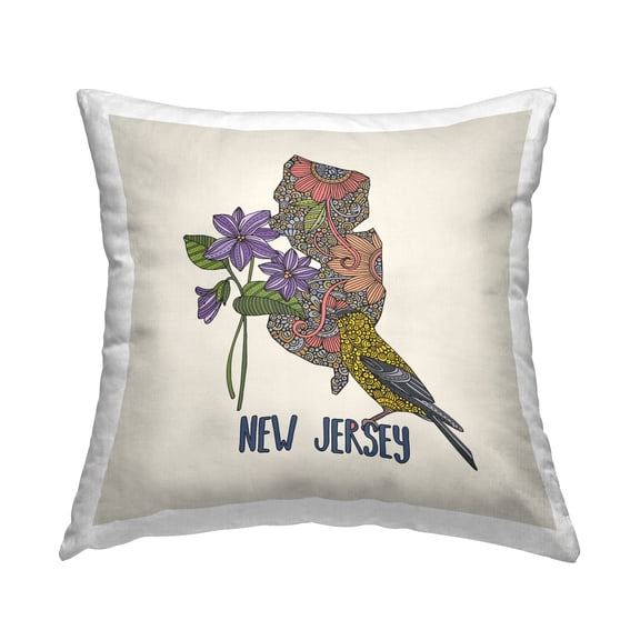 Stupell Industries New Jersey Goldfinch Bird Floral Square Decorative Printed Throw Pillow, 18 x 18,