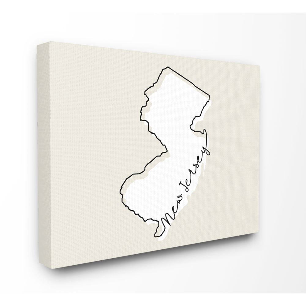 Stupell Industries New Jersey Home State Map Neutral Print Design Canvas Wall Art by Daphne Polselli