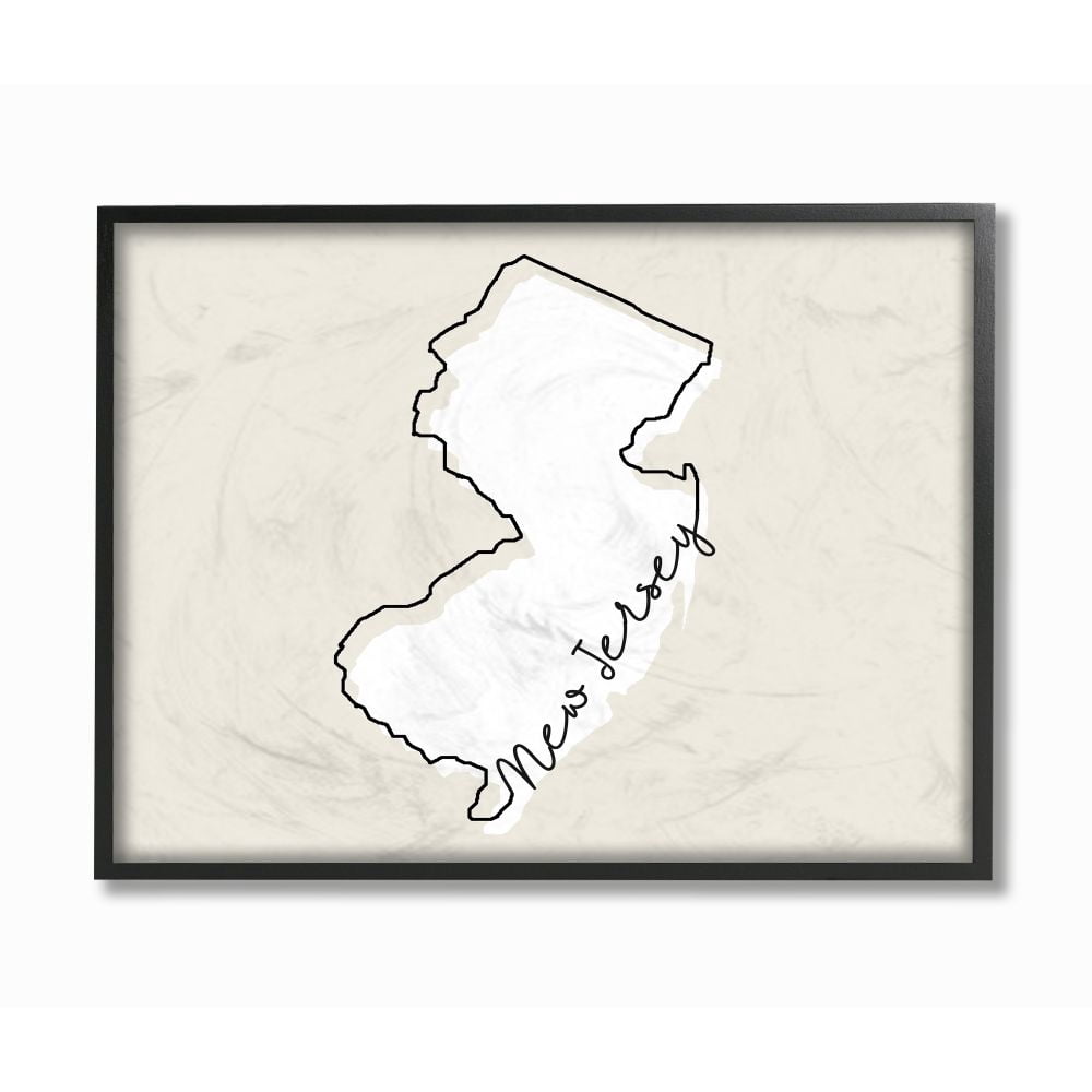 Stupell Industries New Jersey Home State Map Neutral Print Design Framed Giclee Texturized Art by Daphne Polselli