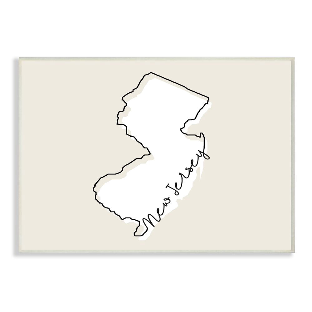 Stupell Industries New Jersey Home State Map Neutral Print Design Wall Plaque Art by Daphne Polselli