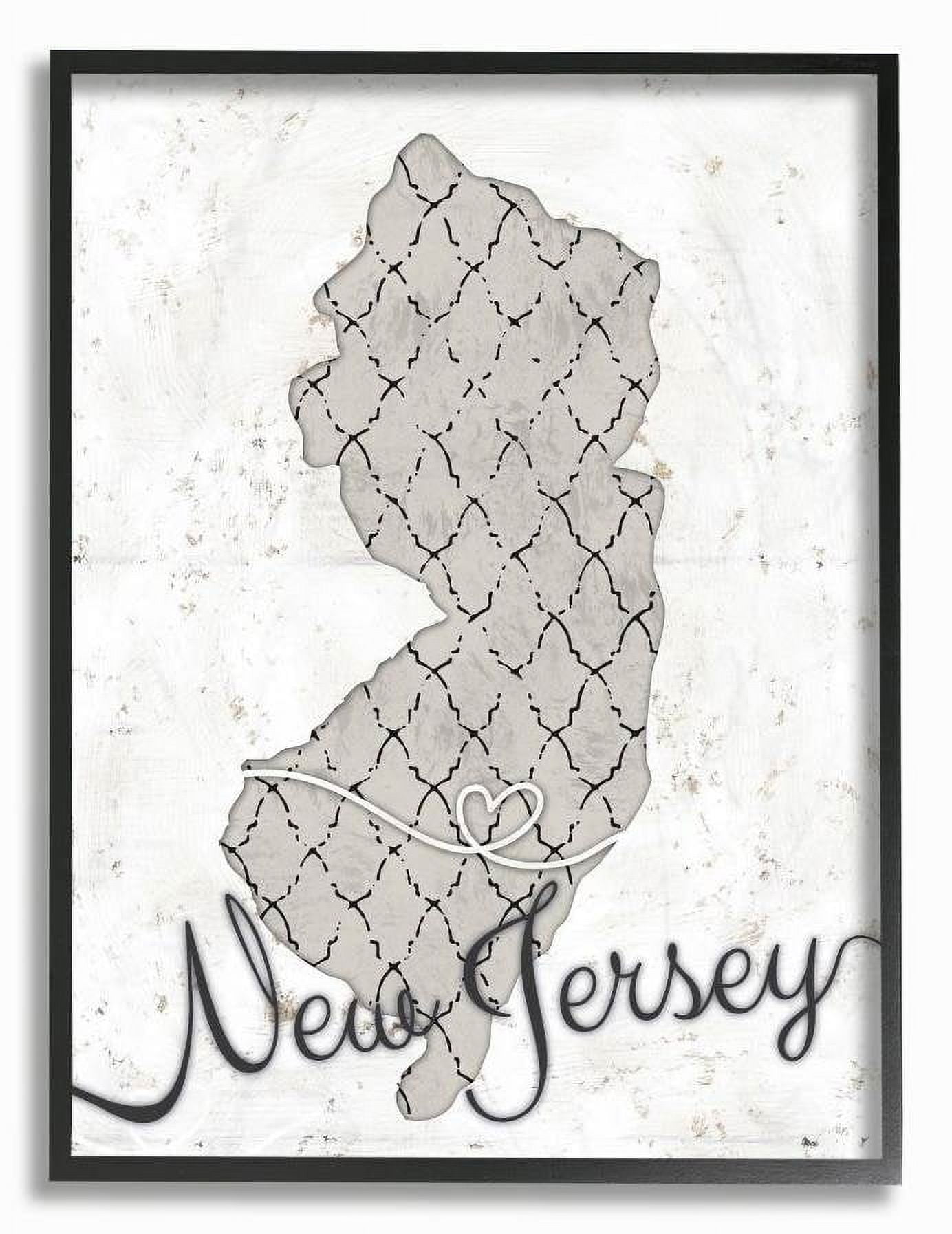 Stupell Industries New Jersey Patterned Grey US State Design Framed Wall Art by Ziwei Li