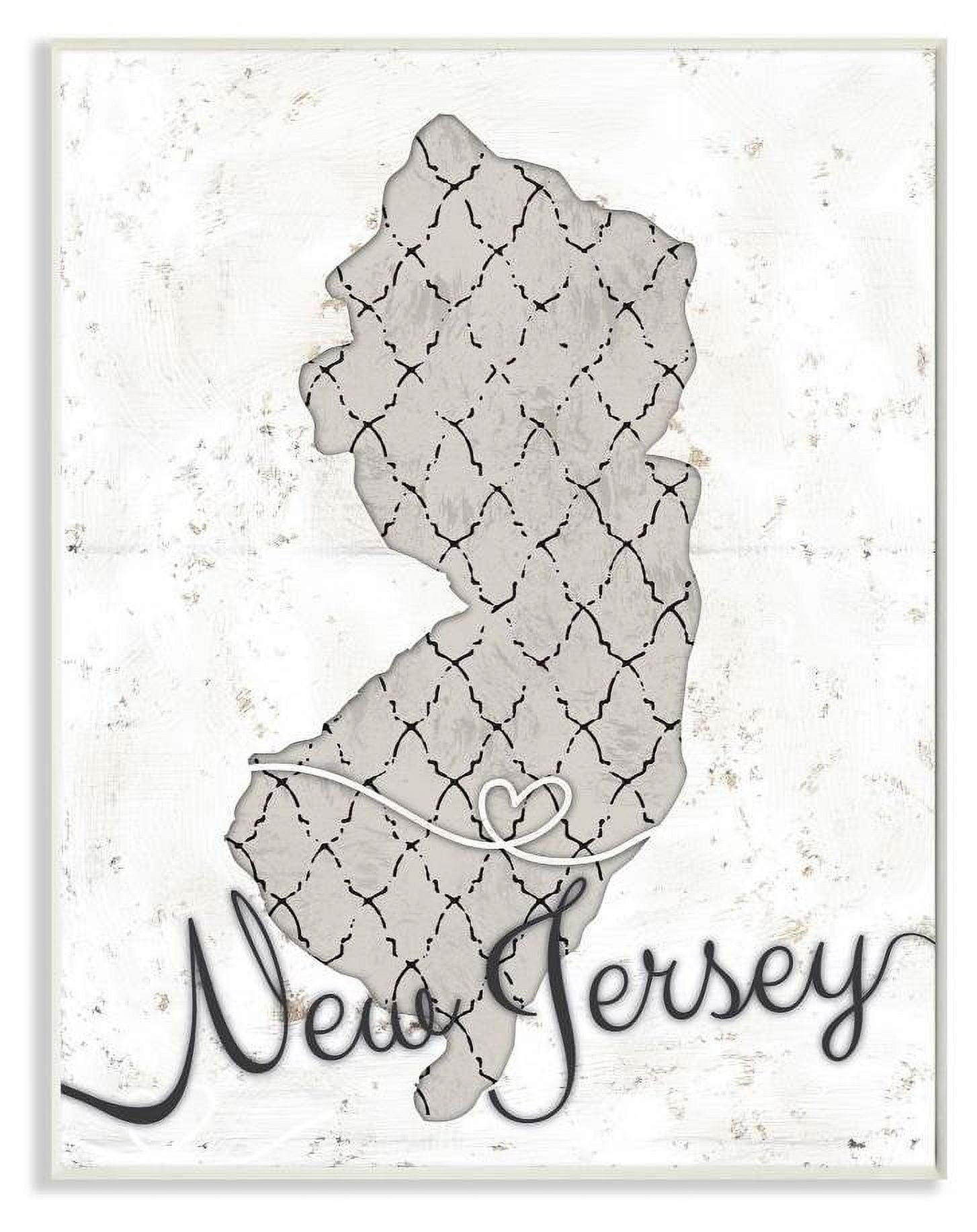Stupell Industries New Jersey Patterned Grey US State Design Wall Plaque by Ziwei Li