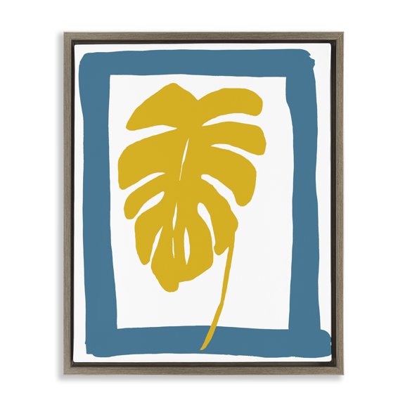 Stupell Industries New Oasis Monstera Leaf Brown Framed Floater Canvas Wall Art design by Bronwyn Baker, 21 x 17