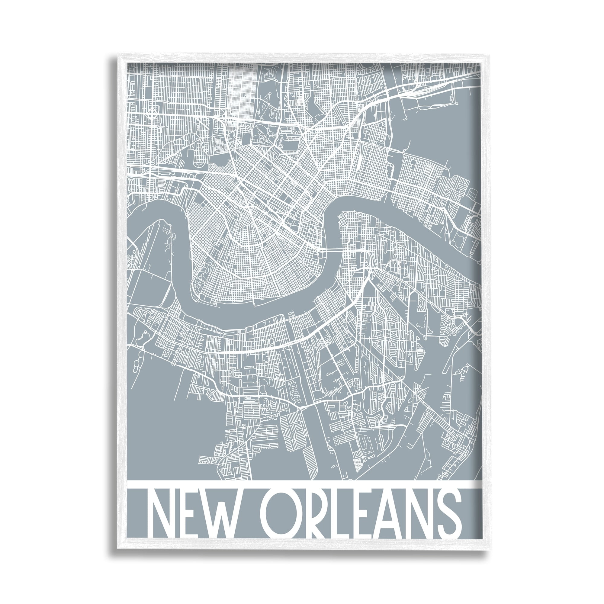 White Framed New Orleans City Map Geometric Print, 11 x 14