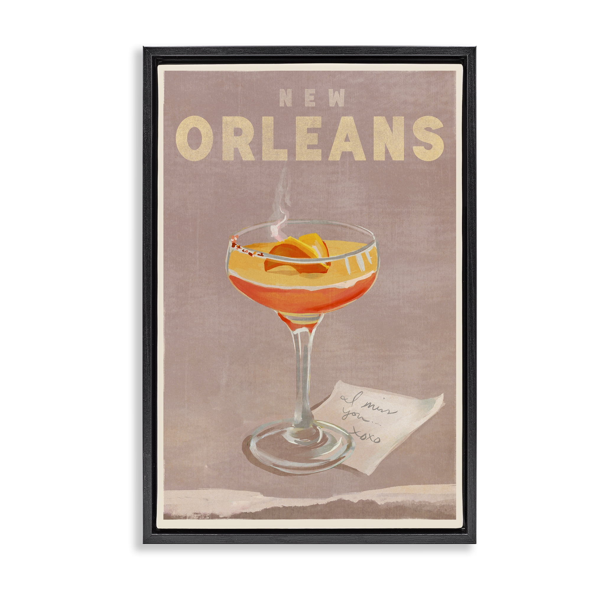 Stupell Industries New Orleans Cocktail Food & Beverage Painting Black Floater Framed Canvas Art Print Wall Art, 17 x 25