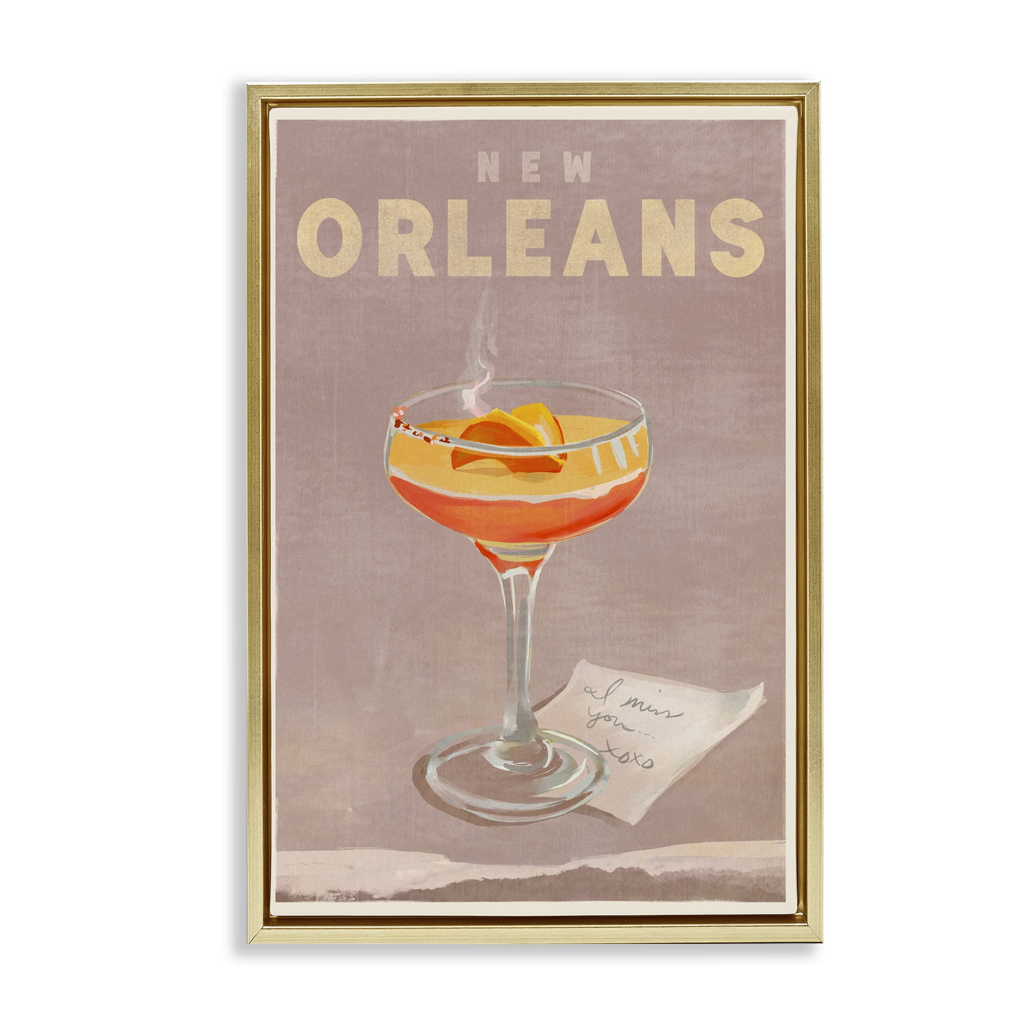 Stupell Industries New Orleans Cocktail Food & Beverage Painting Gold Floater Framed Canvas Art Print Wall Art, 21 x 31