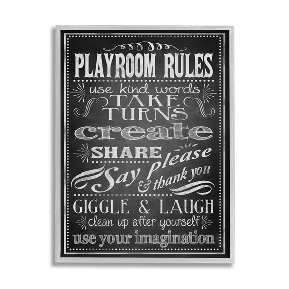 Stupell Industries New Playroom Rules Black And White Graphic Art Gray Framed Art Print Wall Art, 24x30, by Reesa Qualia