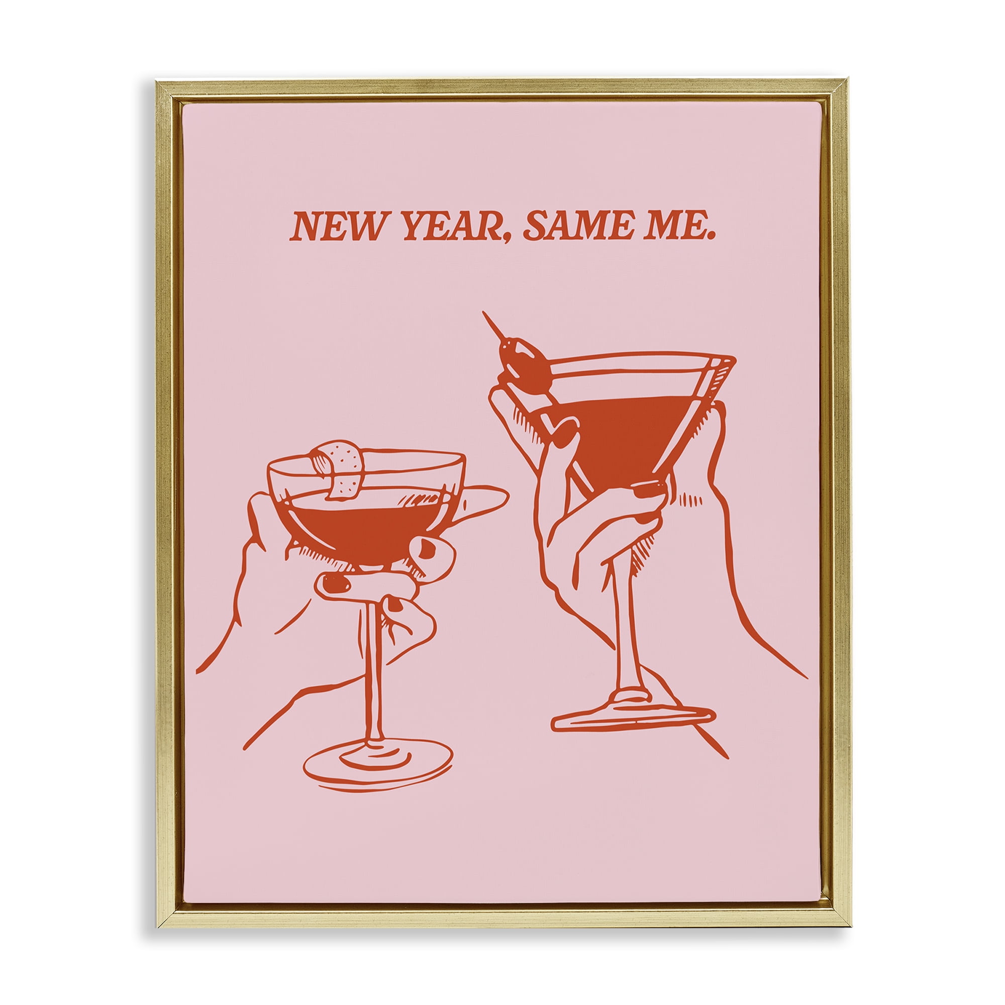 Stupell Industries New Year Same Me Food & Beverage Painting Gold Floater Framed Canvas Art Print Wall Art, 17 x 21